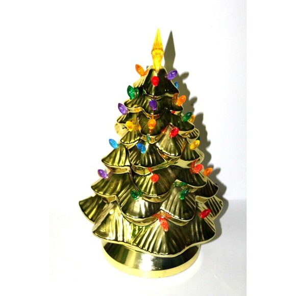 Mr. Christmas Gold Metallic Lights Up Plastic Tree Ornament Battery Works 14"x6" - Picture 3 of 11